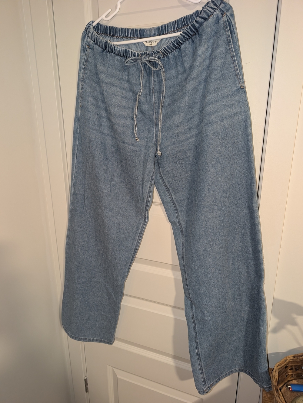 Vanilla Star Light Blue Elastic Waist Wide Leg Jeans